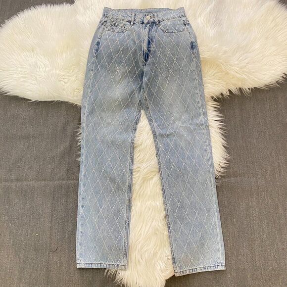 Zara Diamond Patterned Blue Jeans - Picture 3 of 8